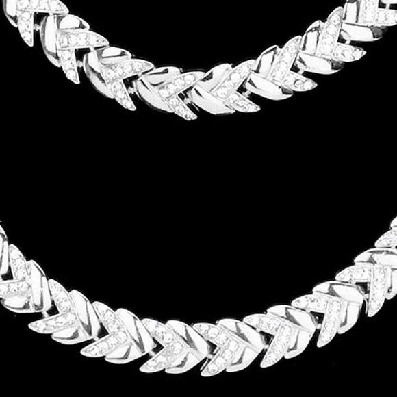 Silver 3 Piece Chevron Link Rhinestone Necklace Jewelry Set Fashion Statement - Picture 3 of 4